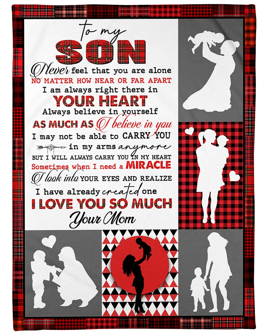 To My Son I Am Always Right There In Your Heart Red Plaid Blanket Gift For Son From Mom Birthday Gift Home Decor Bedding Couch Sofa Soft And Comfy Cozy