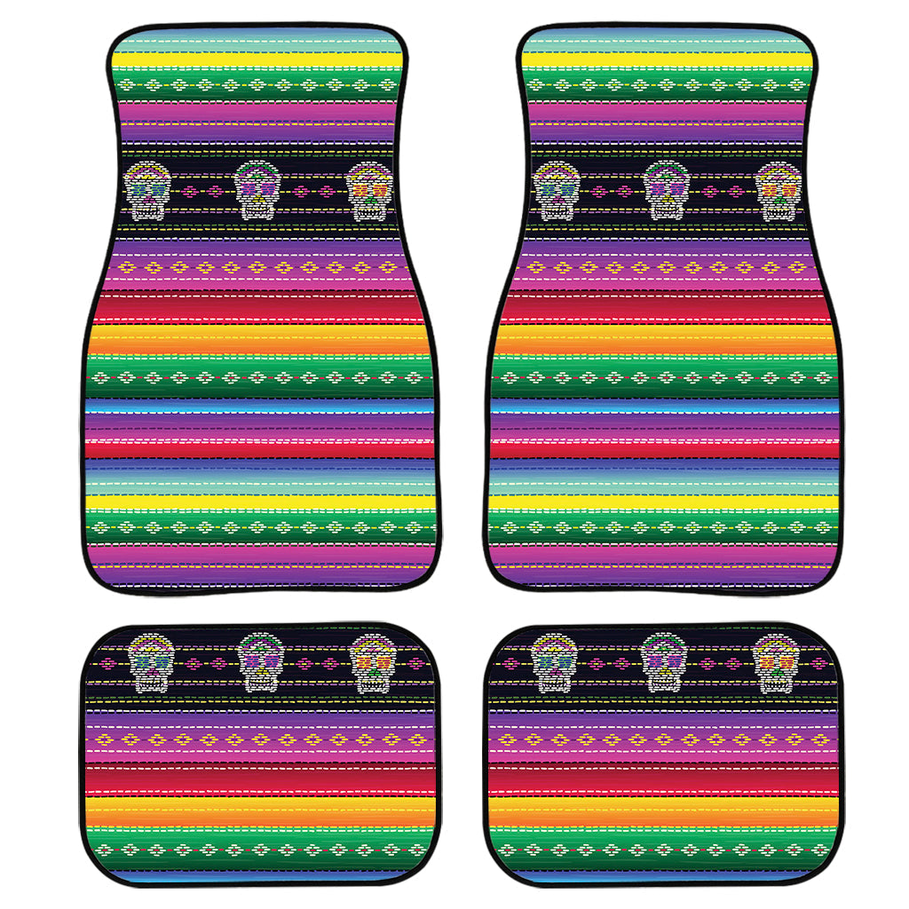 Sugar Skull Mexican Serape Pattern Print Front And Back Car Floor Mats, Front Car Mat