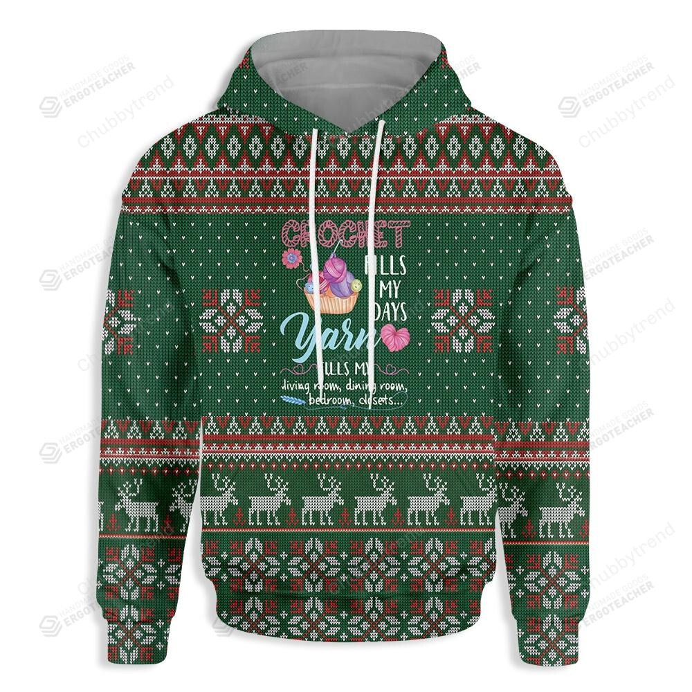 Ugly Christmas Crochet Fills My Days 3D All Over Printed Hoodie, Zip- Up Hoodie