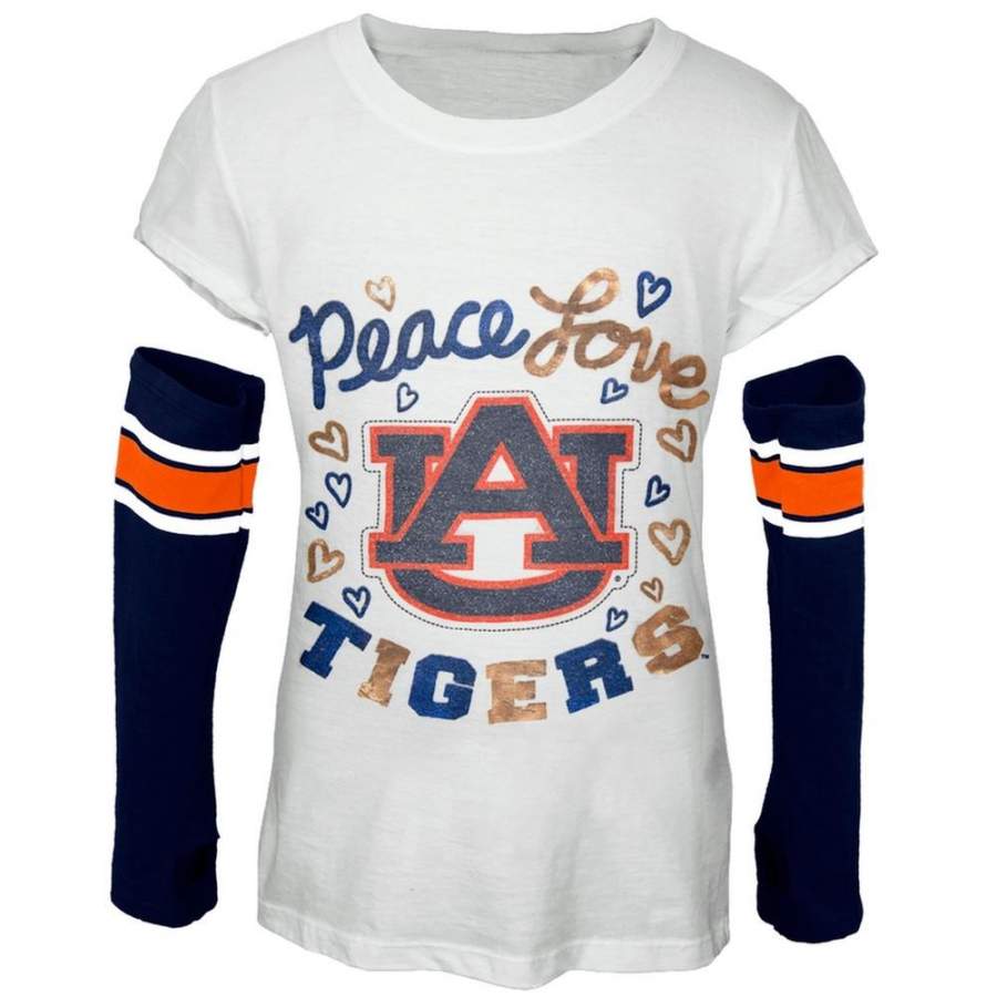 Auburn Tigers – Peace Glitter Logo Girls Juvy T-Shirt w/Detached Sleeves