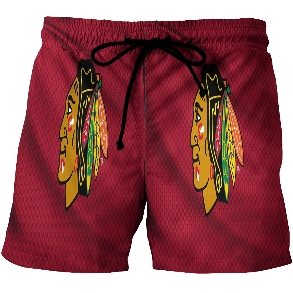 Chicago Blackhawks Emblem Texture14 3D All Over Print Summer Beach Hawaiian Short