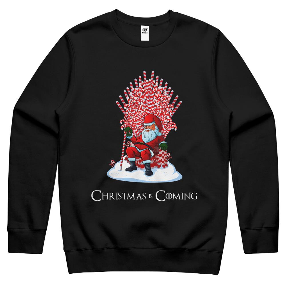 Christmas Is Coming Santa Candy Cane Throne Crewneck Sweatshirt