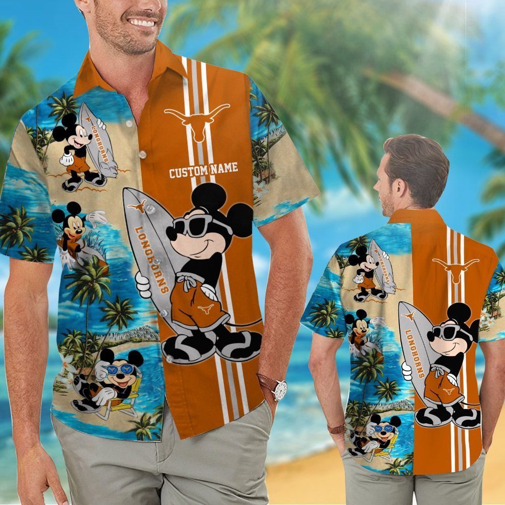 Name Personalized Texas Longhorns Mickey Tropical Hawaiian Shirt