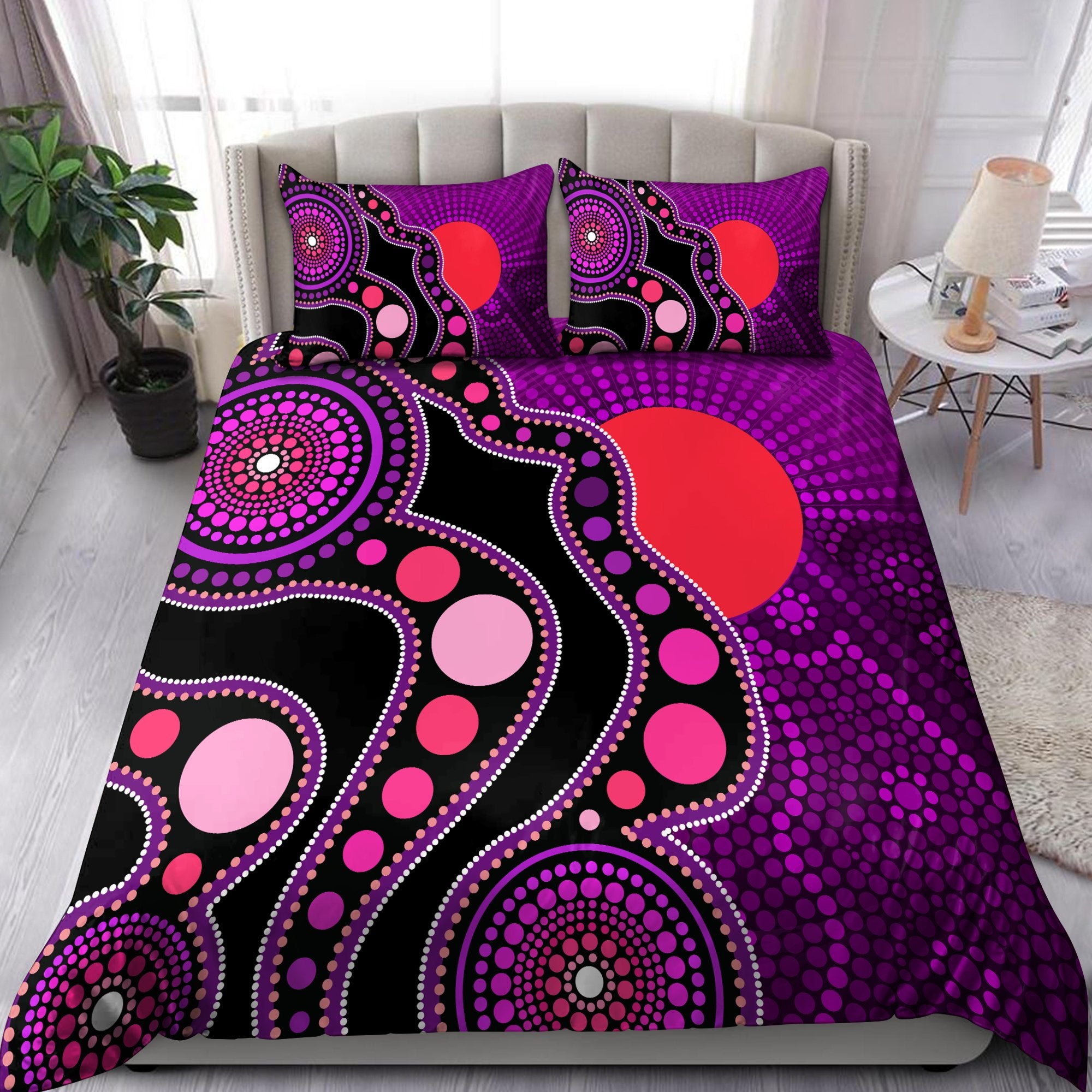 Aboriginal Art Flag Circle Dot Purple 3D Design Print Bedding Set