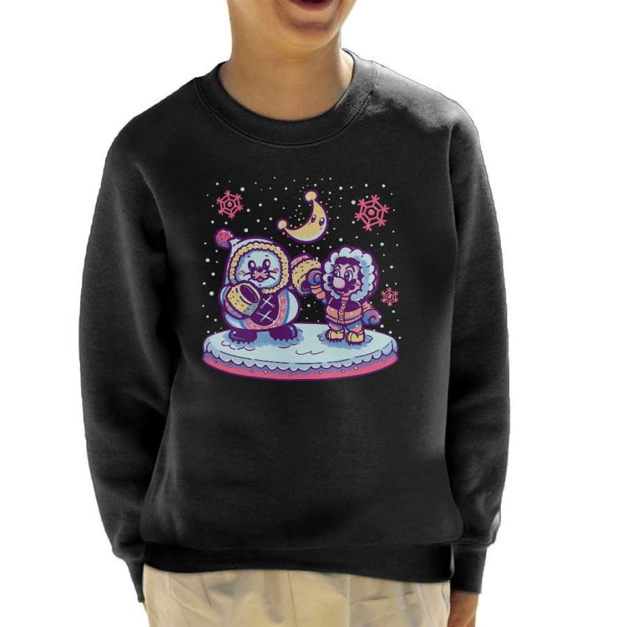 Snow Moon Mario Odyssey Winter Snow Kingdom Kid’s Sweatshirt
