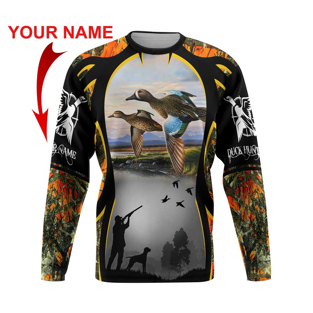 ViticStore⢠Hunting Couple of Ducks 3D Customized Name Orange & Black Shade All Over Printed 2XL Sweatshirt