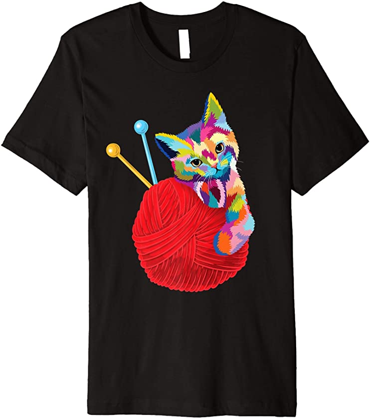 Knitting Shirt For Women Funny Gift Yarn Ball Kitty Kitten Premium T-Shirt