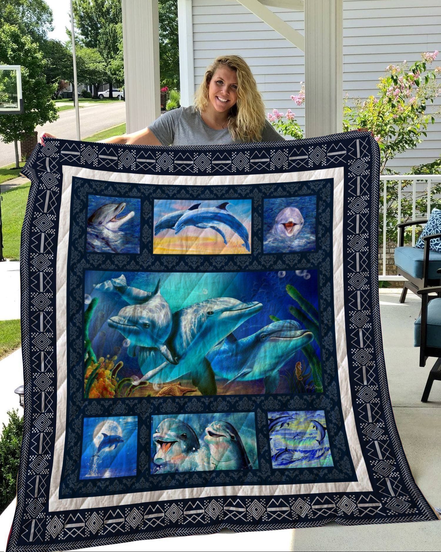 Dolphin Animal Dolphin with friends Quilt Blanket