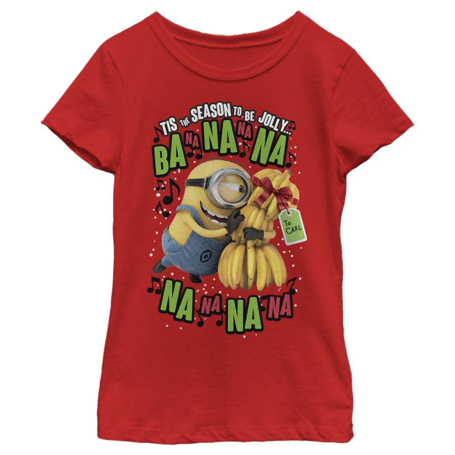 Despicable Me Girl’s Christmas Carols Minons Banana  T Shirt