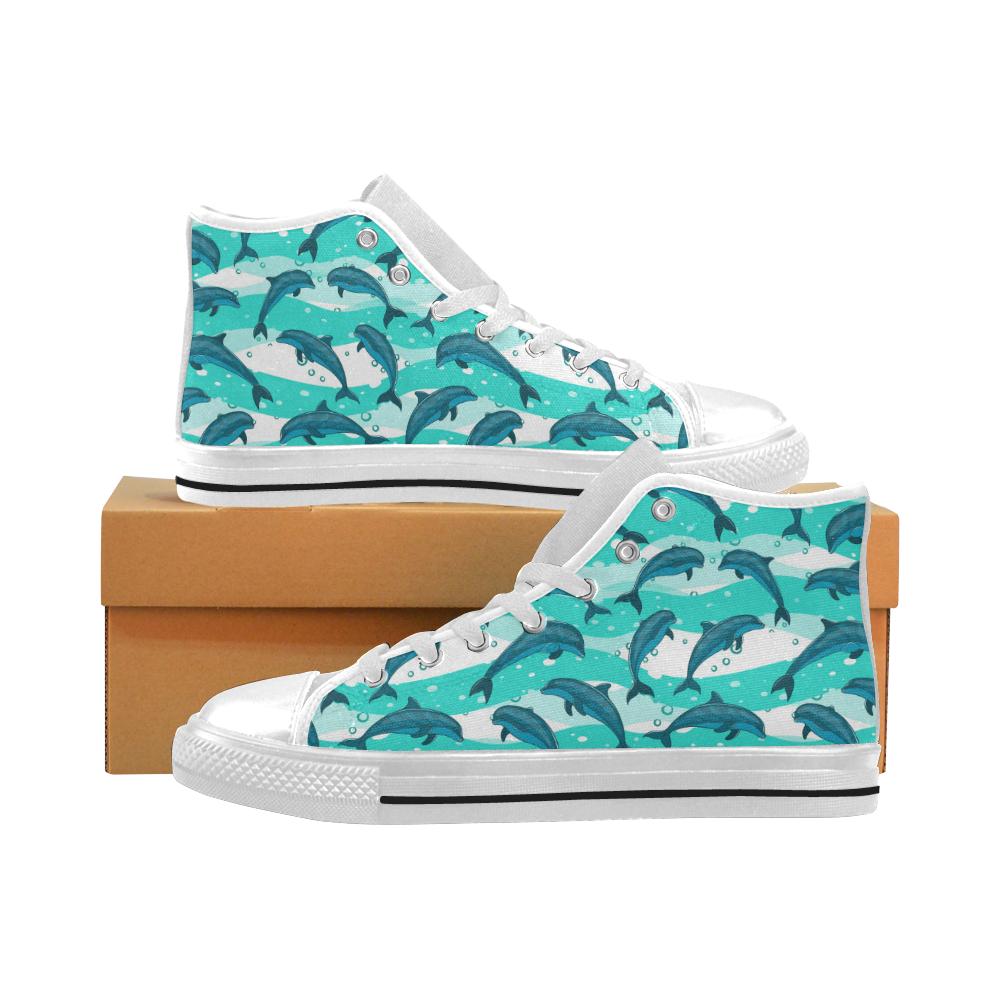 Dolphin sea pattern Men’s High Top Shoes White