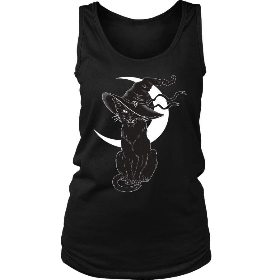 Vintage Scary Halloween Black Cat Witch Hat & Moon Shirts EmprintsTOP