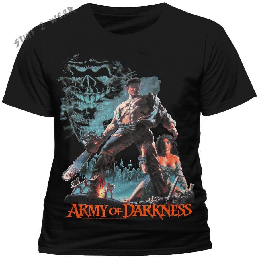 Men’s Army Of Darkness Smoking Chainsaw T Shirt Evil Dead Vintage Poster