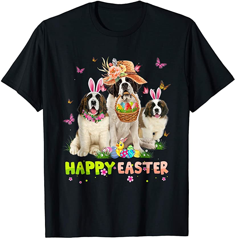 Bernard Dog Happy Easter Bunny Eggs Easter T-Shirt