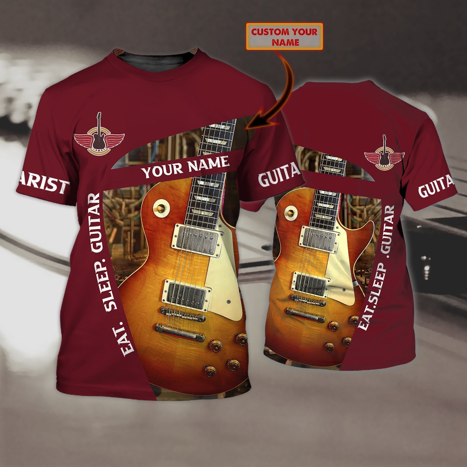 Customized Guitarist 3D Full Print Tee Shirt, Eat Sleep With Guitar, Guitar Lover Special Gifts