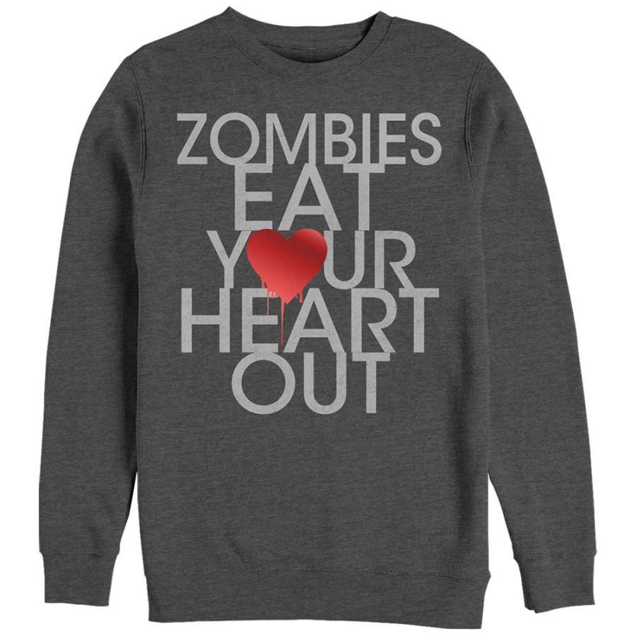 CHIN UP Women’s Halloween Zombies Eat Heart Out  Sweatshirt Charcoal Heather S