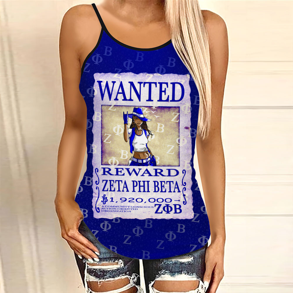 Africazone Clothing – Zeta Phi Beta Wanted Criss Cross Tanktop A35