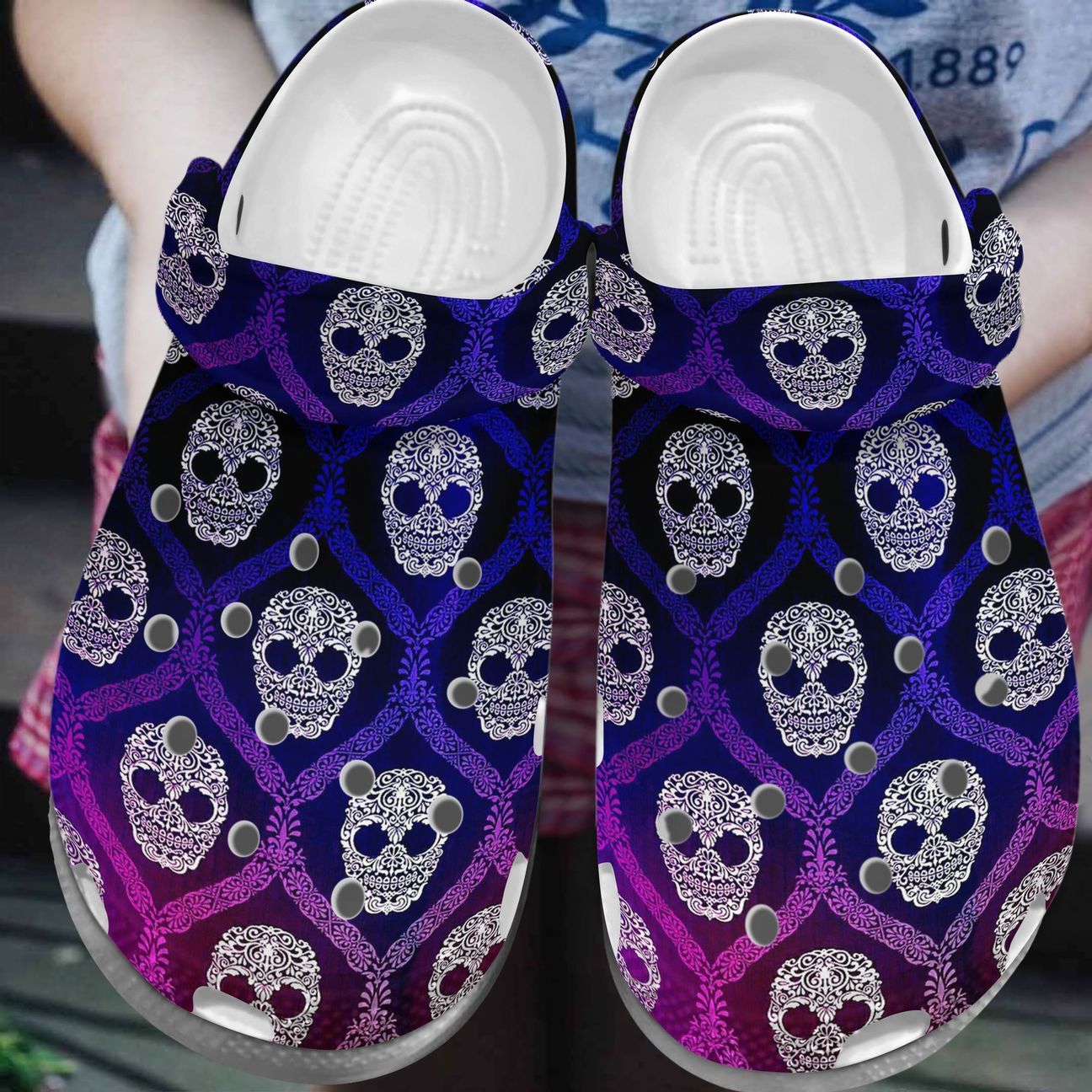 Skull Personalized Clog, Custom Name, Text, Color, Number Fashion Style For Women, Men, Kid, Print 3D Skull Pattern