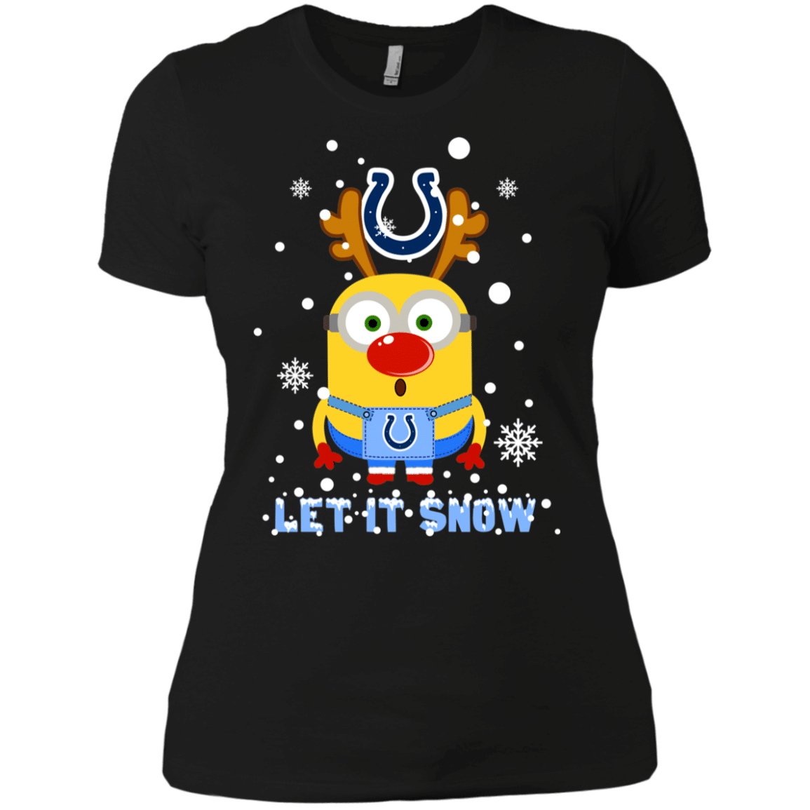 Find Minion Indianapolis Colts Ugly Christmas Sweaters Let It Snow Women’s T-Shirt