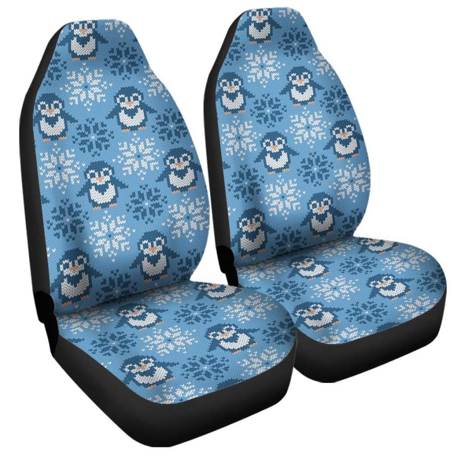 Snowy Penguin Knitted Pattern Print Universal Fit Car Seat Covers