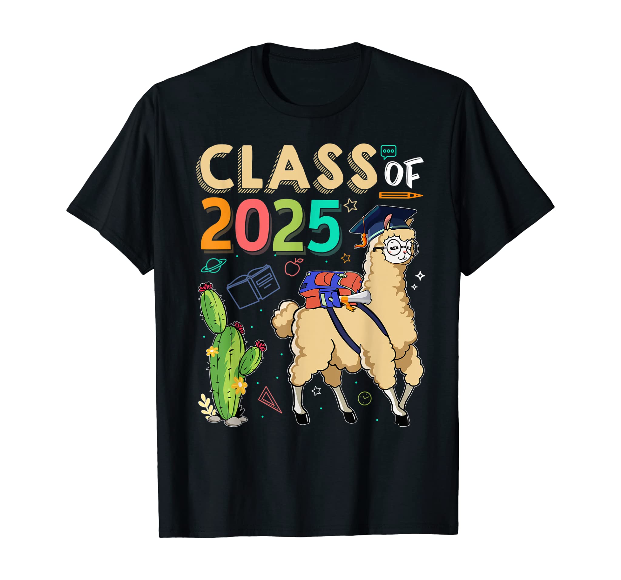 Class Of 2025 Cute Llama With Backpack Funny Back To School T-Shirt