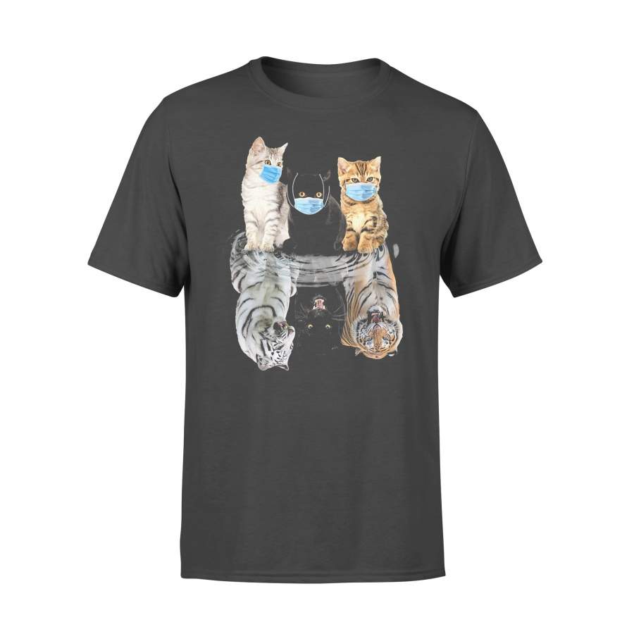 Cats Face Mask Water Mirror Reflection Tigers T-shirt