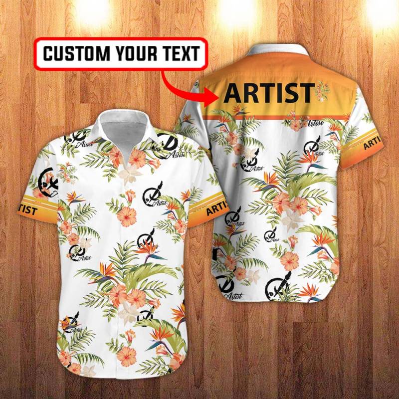 Artist Floral Hawaiian Shirt in White And Hawaiian Hibiscus Flower Personalization 3D Full Print Button Shirt