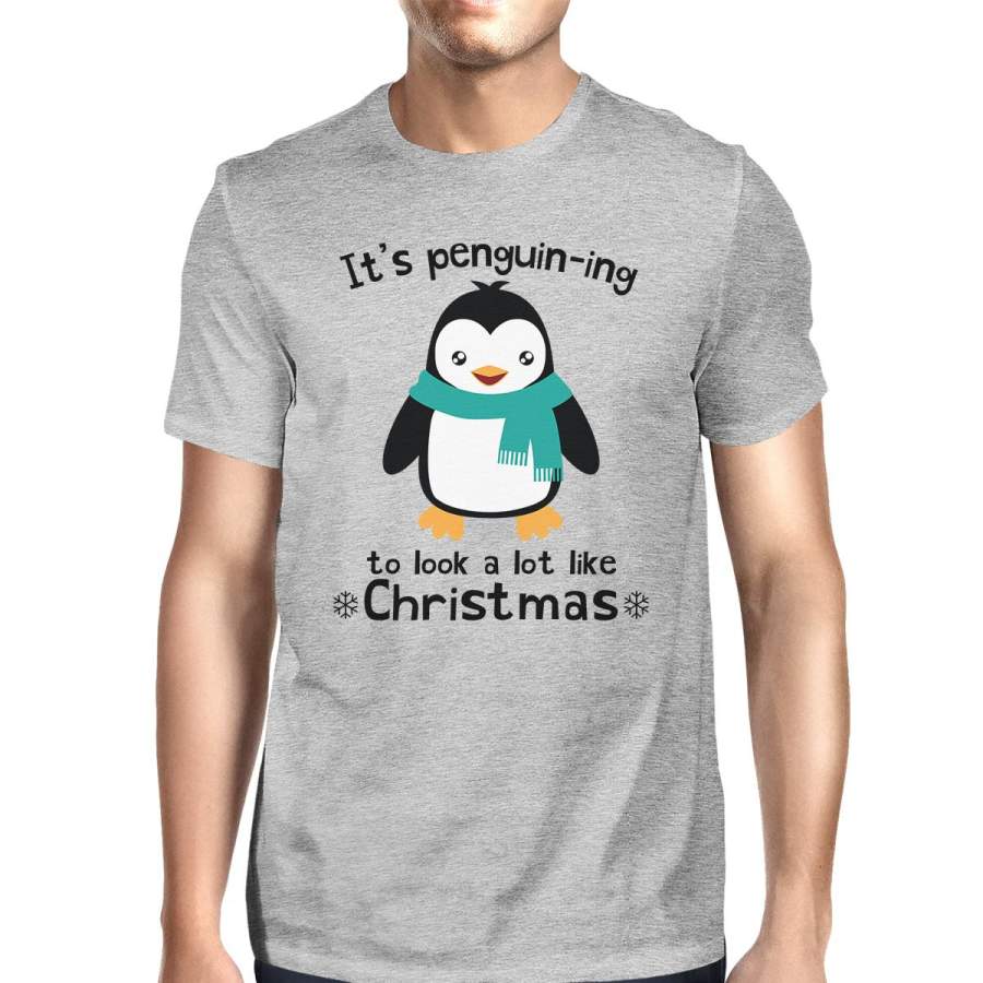 It’s Penguin-Ing To Look A Lot Like Christmas Mens Grey Shirt