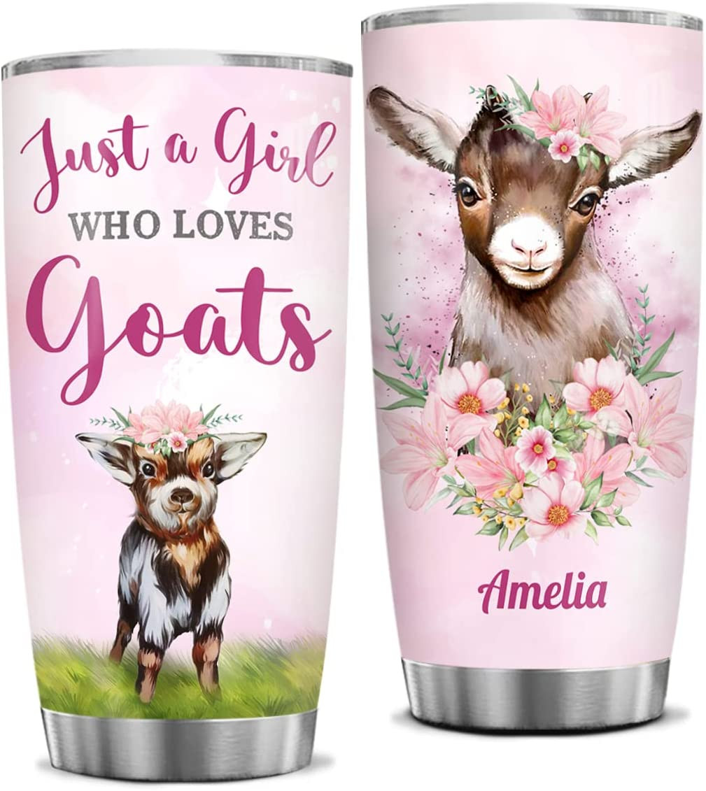 Personalized Goat Tumbler Just A Girl Who Loves Goats Floral Tumblers Stainless Steel 20Oz 30Oz Travel Cup Goat Gift For Women Birthday Christmas Gifts For Farrmers Animal Lovers