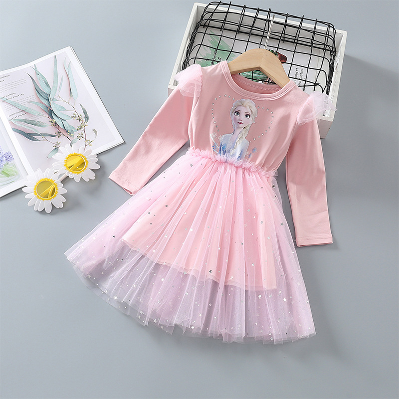 2022 New Elsa Princess Dress Girls Dress Spring and Autumn Dress Long-sleeved Children’s Western Style Elsa Frozen Dress alx