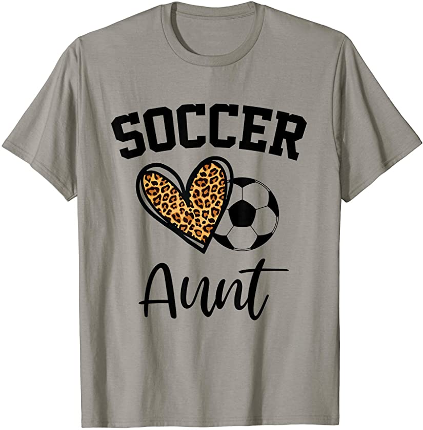 Soccer Aunt Leopard Heart Funny Mothers Day T-Shirt