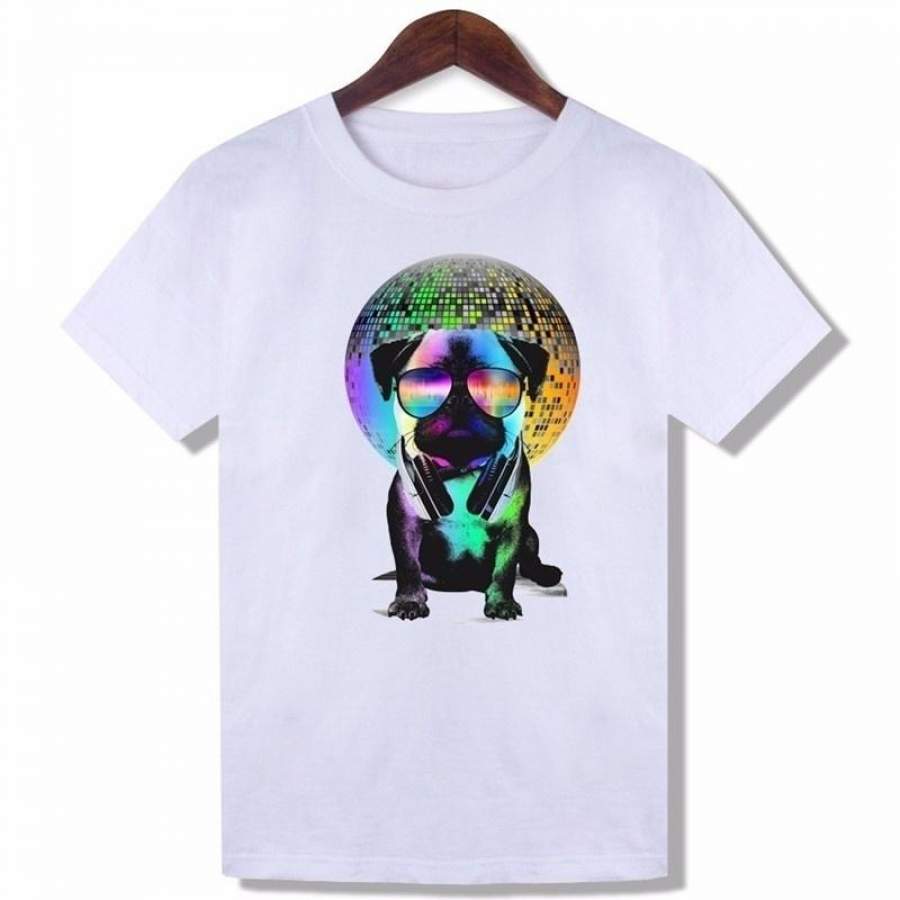 Summer New Womens T Shirts Pug Life Dj Dog Printed T Shirts Women Round Neck Short Sleeve Tees Shirt Clothes