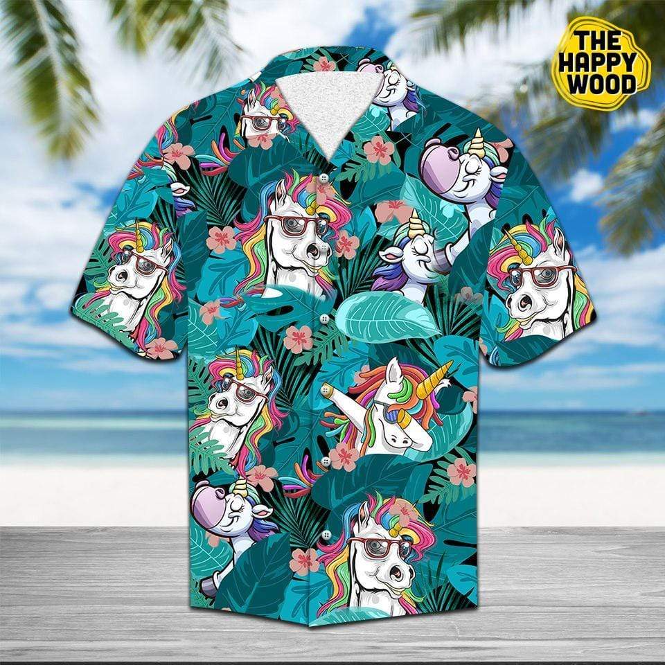 Funny Unicorn Green Tropical Unisex Hawaii Summer Beach Shirts Ha15928