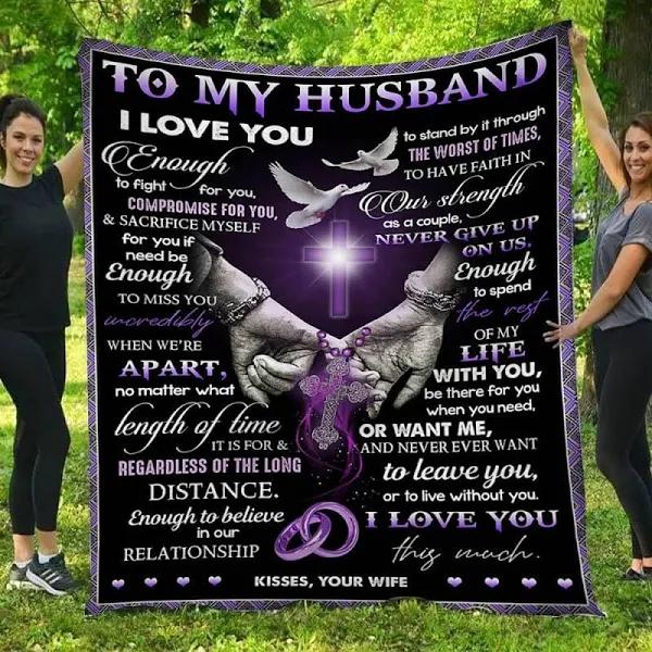 To My Husband Never Give Up On Us Fleece Blanket Gift For Husband From Wife Home Decor Bedding Couch Sofa Soft And Comfy Cozy