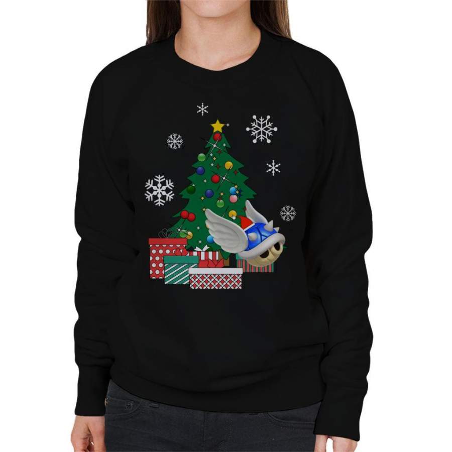 Blue Shell Around The Christmas Tree Mario Women’s Sweatshirt