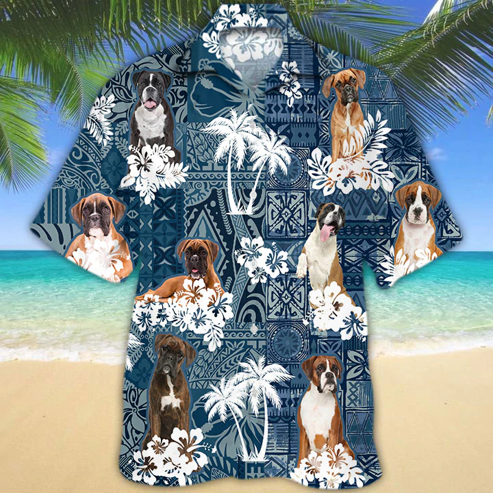 Boxer Hawaii Dog Hawaii Shirt Men Short Sleeve Hawaii Aloha Ha74507