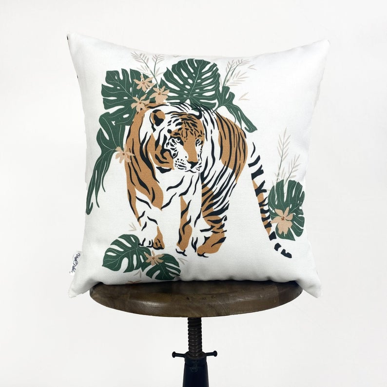 Tiger Print Throw Pillow, Bedroom Decor, Outdoor Pillows, Living Room Decor, Sofa Bed Throw Pillow, Decorative Pillow, Home Office Throw Pillows