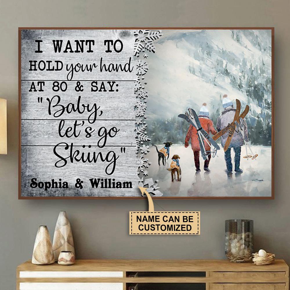 Personalized Canvas, Custom Canvas Prints Skiing Couple I Want To Hold Your Hand Poster Print, Canvas Poster Wall Art, Canvas Print Wall Decor