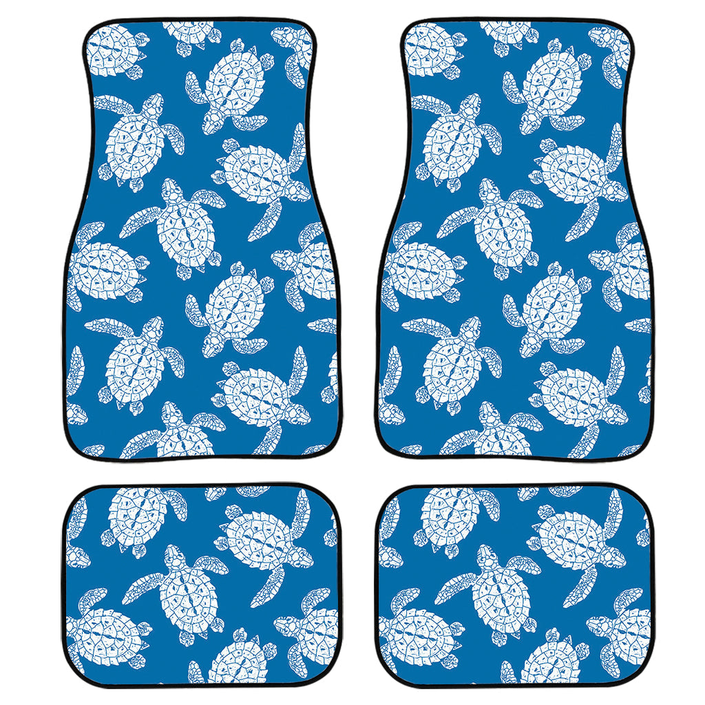 Blue And White Sea Turtle Pattern Print Front And Back Car Floor Mats, Front Car Mat