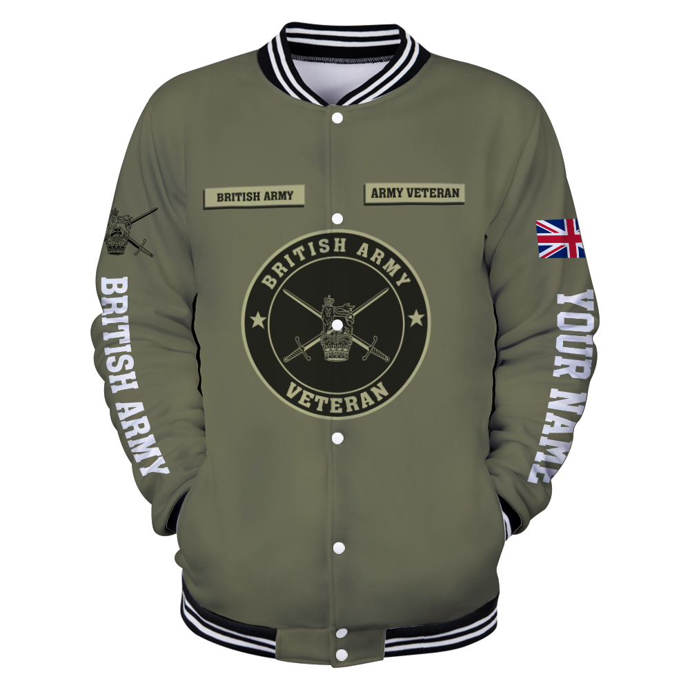 Proud To Be British Army Veteran Personalized Name – 3D All Over Printed Baseball Jacket For Men And Women