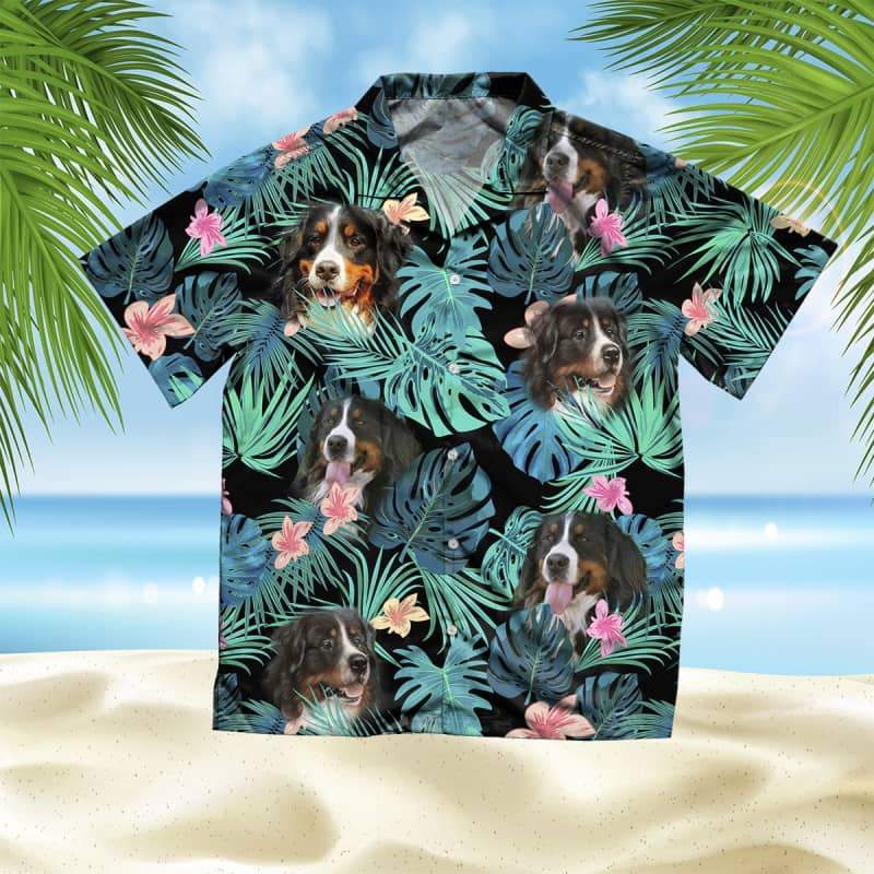 Bernese Mountain Hawaiian Shirt, Dog Summer Leaves Hawaiian Shirt, Unisex Print Aloha Short Sleeve Casual Shirt