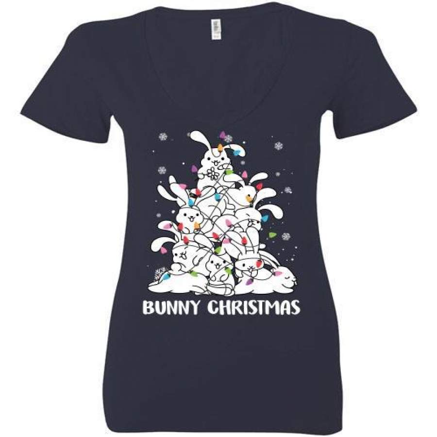 Christmas Tree Bunny Rabbit Ladies Deep V-Neck