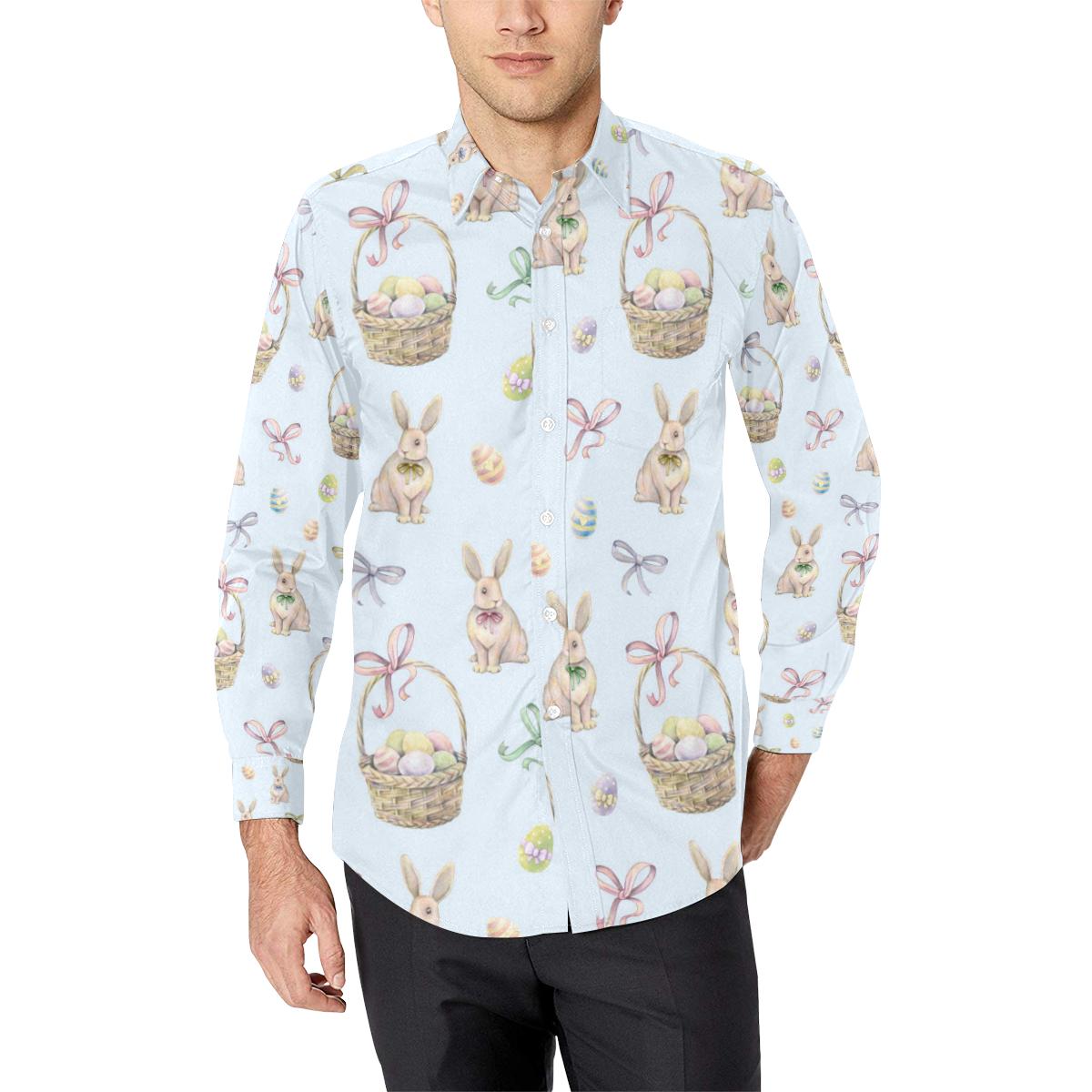 Rabbit Easter Eggs Pattern Print Design 03 Long Sleeve Dress Shirt