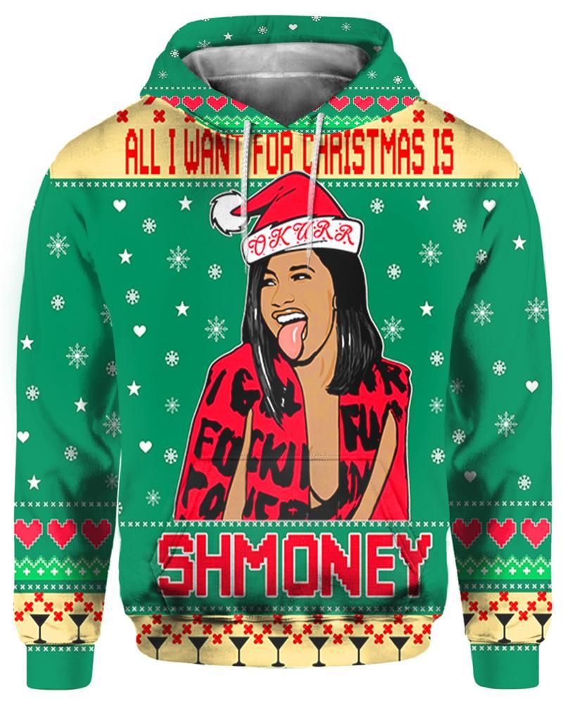 Women Christmas All I Want The Chrismas Is SHMONEY All Over Apparel