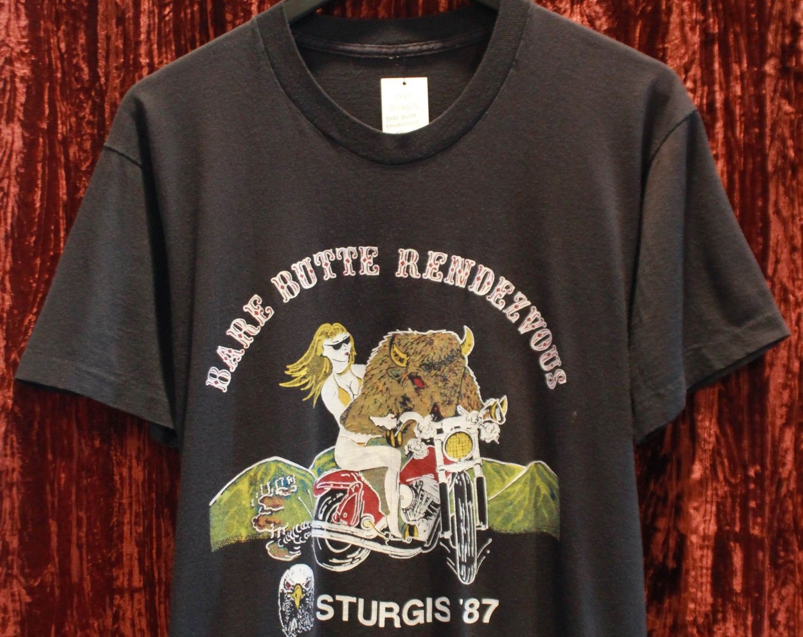 Vintage Sturgis Motorcycle T Shirt 1987 Bare Butte Rendezvous Unisex