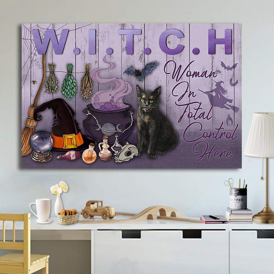 Witch woman in total control here Halloween wooden paper poster no frame/ wrapped canvas wall decor full size