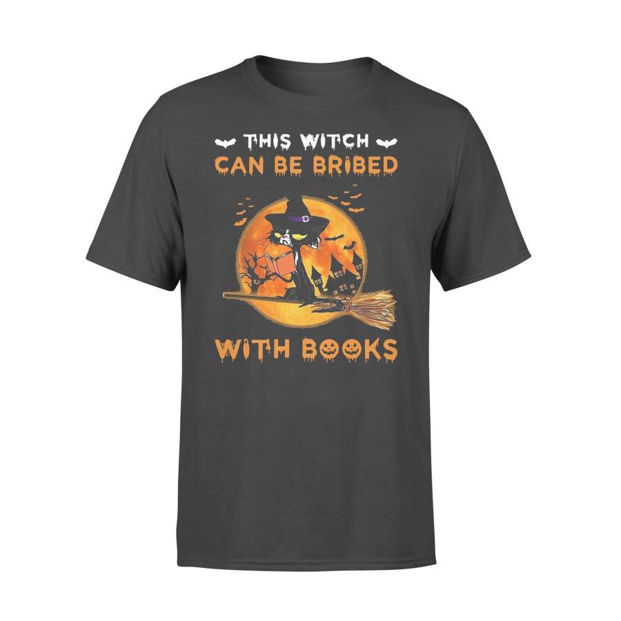 This Witch Can Be Bribed With Books And Cats Blood Moon T-shirt