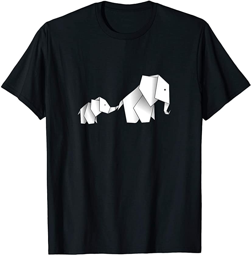 Mama elephant and baby elephant — origami design T-Shirt