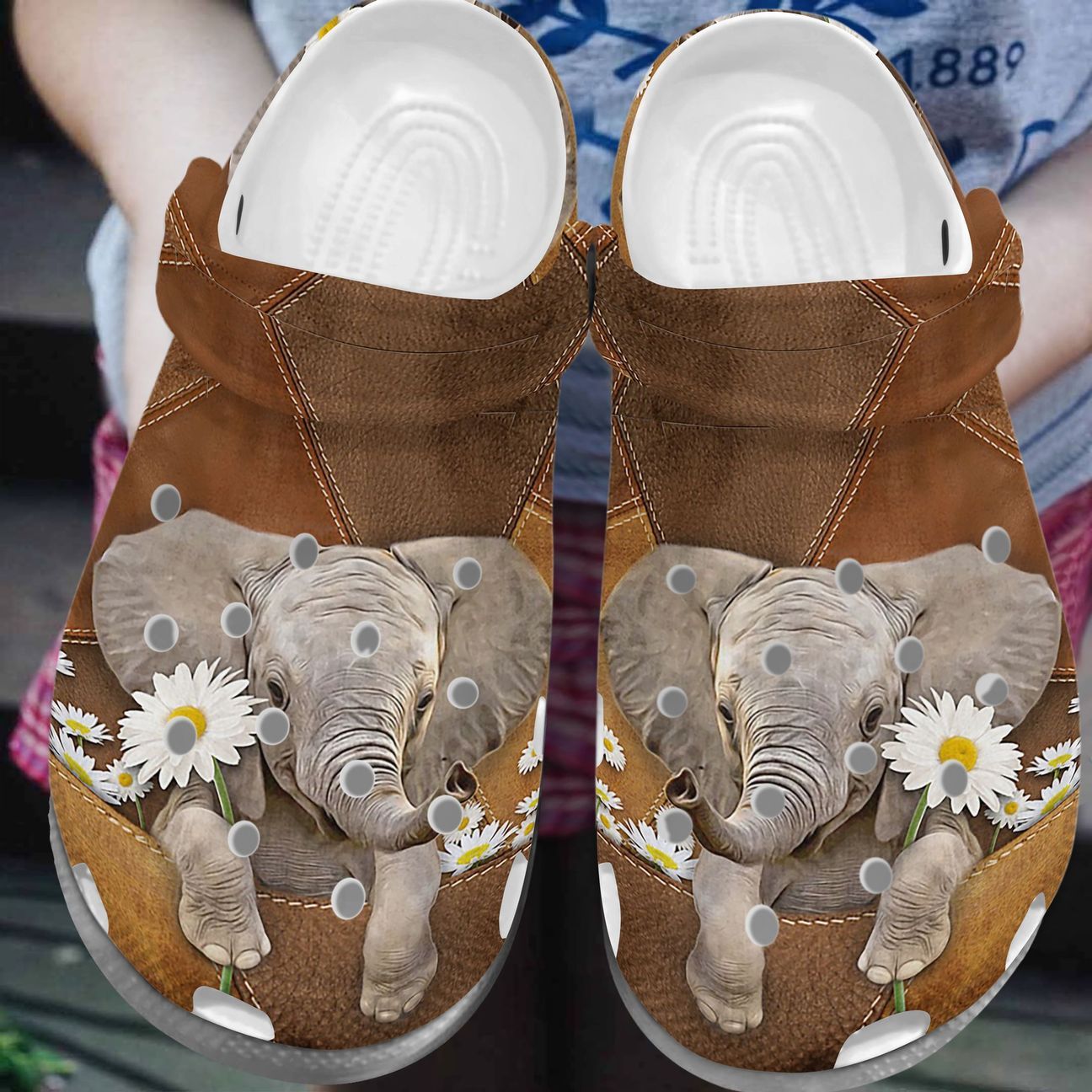 Elephant Personalize Clog, Custom Name, Text, Fashion Style For Women, Men, Kid, Print 3D Cute Elephant With Daisy