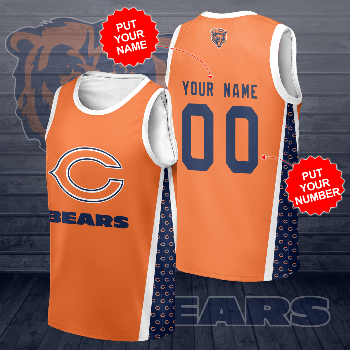 Personalized Chicago Bears Football Team All Over Print 3D Jersey Tank Top-Orange