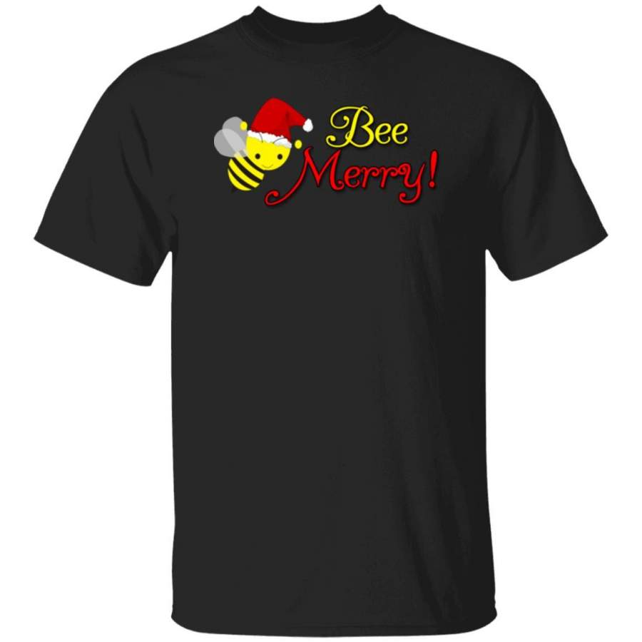 Bee Merry Christmas Holiday Bumblebee Santa Hat T-Shirt